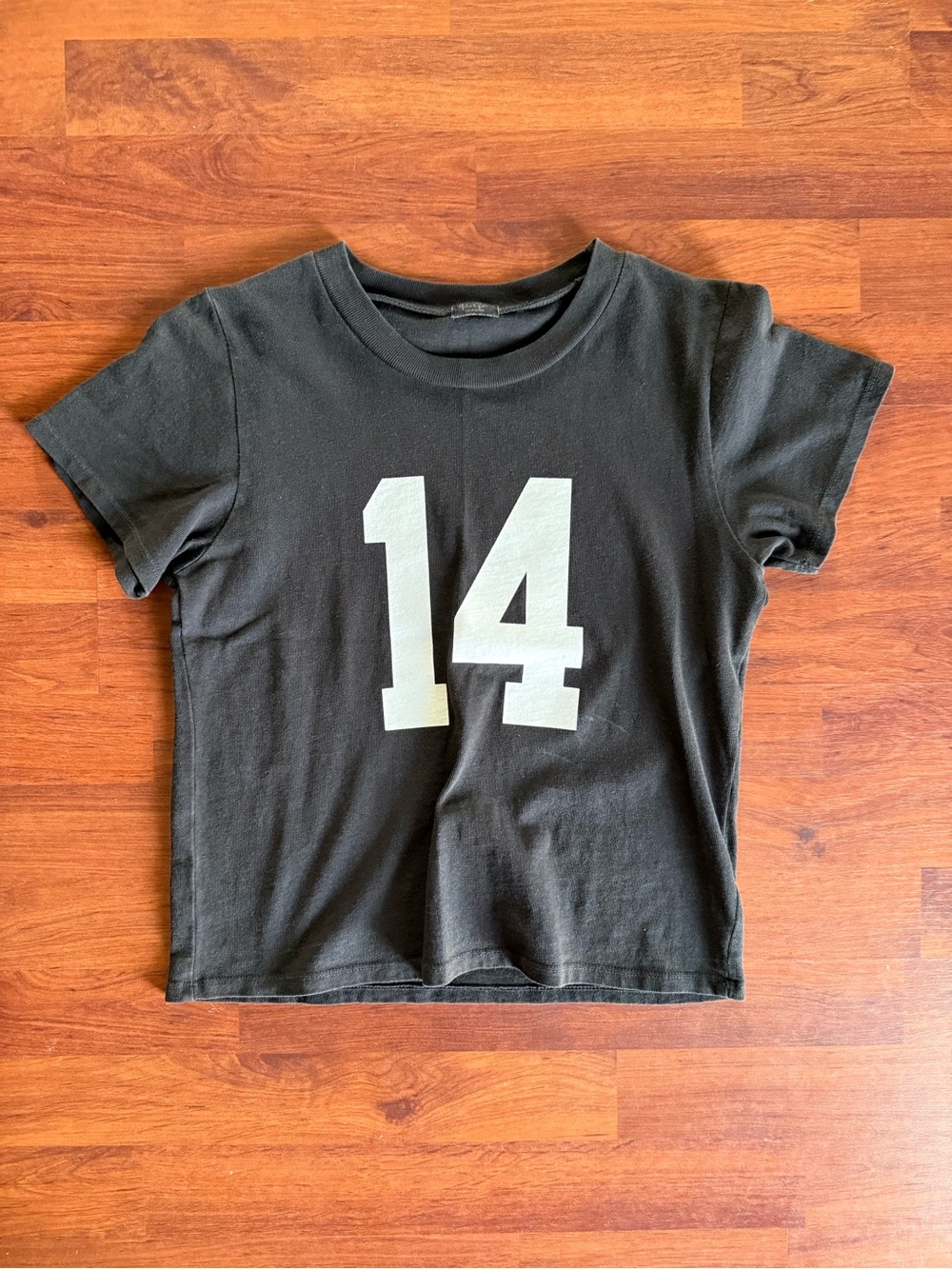 Brandy Melville Black Tee with White '14' Graphic One Size